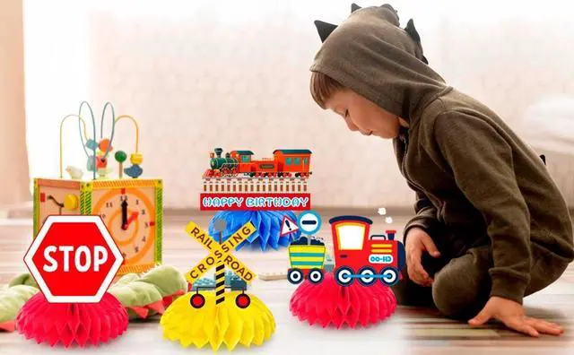 Alt view image 7 of 7 - Train Honeycomb Centerpiece,9pcs Train Party Decorations Honeycomb Centerpieces Kit- Train Party Honeycomb Centerpiece&Train Birthday Honeycomb Centerpieces for Chugga Chugga Two Two Party Decorations