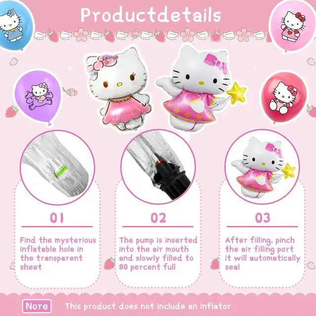Alt view image 3 of 7 - Hello Kitty Balloon Party Decorations, 18 Pieces Hello Kitty Birthday Decoration Balloons Set - Hello Kitty Themed Party Latex Balloons and Foil Balloons for Kids Birthday Party Decorations Favors