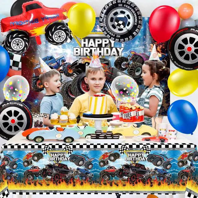 Alt view image 5 of 7 - 26 Pcs Big Truck Birthday Party Balloons, Monster Racing Tablecloth Truck Wheels Balloons Backdrop etc for Big Truck Birthday Party Decorations Supplies