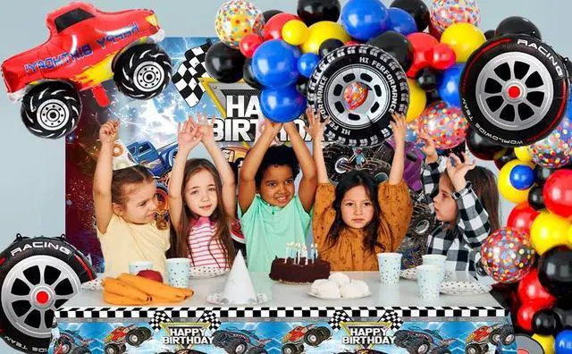 Alt view image 7 of 7 - 26 Pcs Big Truck Birthday Party Balloons, Monster Racing Tablecloth Truck Wheels Balloons Backdrop etc for Big Truck Birthday Party Decorations Supplies