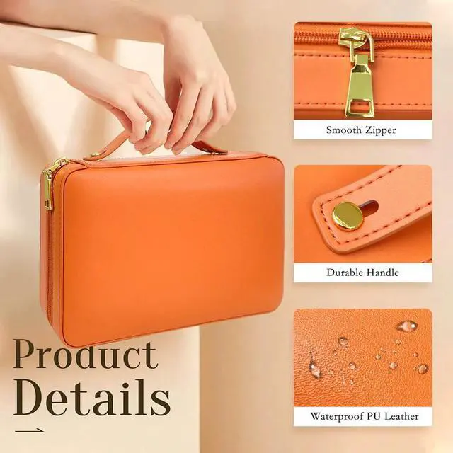 Alt view image 4 of 7 - Cigar Case,Travel Cigar Humidor Box Set Cigar Cutter & Ashtray & Cleaning Pen & Towel & Humidifier Dropper etc Cigar Accessories, Perfect for Women/Men Portable Outdoor Travel Humidor (Orange)