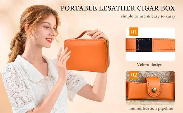 Alt view image 7 of 7 - Cigar Case,Travel Cigar Humidor Box Set Cigar Cutter & Ashtray & Cleaning Pen & Towel & Humidifier Dropper etc Cigar Accessories, Perfect for Women/Men Portable Outdoor Travel Humidor (Orange)