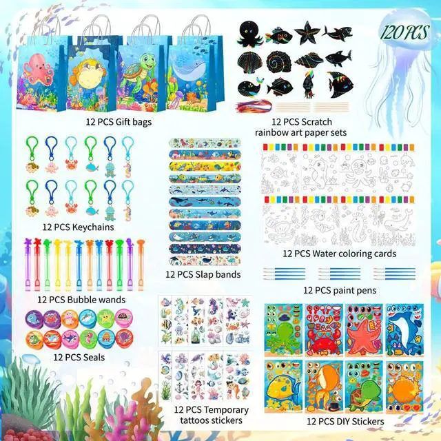 Alt view image 2 of 7 - 120pcs Underwater World Party Decorations, Underwater World Party Favors- Underwater World Goodie Bags Key Chains Stickers etc Underwater World Party Supplies, for Underwater World Party