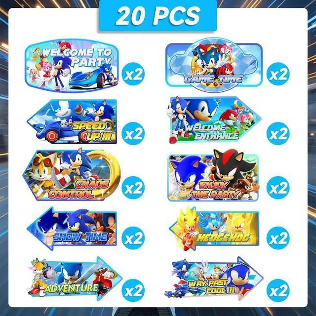 Alt view image 2 of 7 - Sonic Themed Party Directional Signs,20pcs Sonic Directional Signs, Sonic Party Signs & Sonic Party Directional Signs for Yard Outside Sonic Birthday Party Decorations Supplies