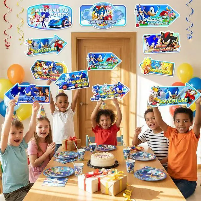 Alt view image 3 of 7 - Sonic Themed Party Directional Signs,20pcs Sonic Directional Signs, Sonic Party Signs & Sonic Party Directional Signs for Yard Outside Sonic Birthday Party Decorations Supplies