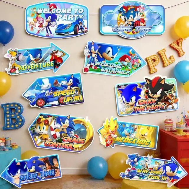 Alt view image 6 of 7 - Sonic Themed Party Directional Signs,20pcs Sonic Directional Signs, Sonic Party Signs & Sonic Party Directional Signs for Yard Outside Sonic Birthday Party Decorations Supplies
