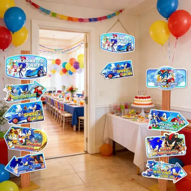 Alt view image 4 of 7 - Sonic Themed Party Directional Signs,20pcs Sonic Directional Signs, Sonic Party Signs & Sonic Party Directional Signs for Yard Outside Sonic Birthday Party Decorations Supplies