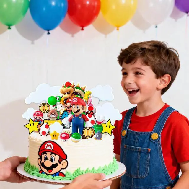 Alt view image 4 of 7 - Mario Cake Decoration,32pcs Mario Cake Topper Set - Mario 3D Cake Decorations & Mario Cloud Star etc Mario Party Cake Topper for Mario Birthday