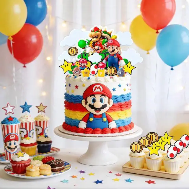 Alt view image 6 of 7 - Mario Cake Decoration,32pcs Mario Cake Topper Set - Mario 3D Cake Decorations & Mario Cloud Star etc Mario Party Cake Topper for Mario Birthday