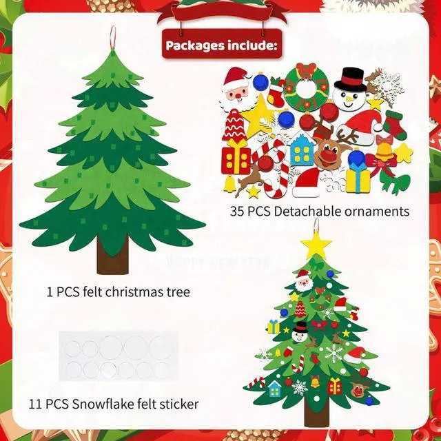 Alt view image 2 of 7 - Christmas Tree Felt, 47pcs Christmas Decorations Set, Felt Christmas Tree for Christmas Party Decorations, Xmas Decorations Wall for Christmas Theme Party