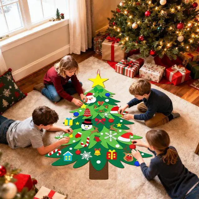 Alt view image 6 of 7 - Christmas Tree Felt, 47pcs Christmas Decorations Set, Felt Christmas Tree for Christmas Party Decorations, Xmas Decorations Wall for Christmas Theme Party