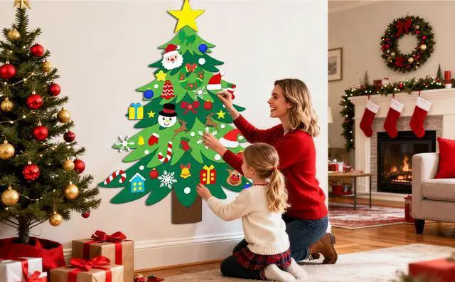 Alt view image 7 of 7 - Christmas Tree Felt, 47pcs Christmas Decorations Set, Felt Christmas Tree for Christmas Party Decorations, Xmas Decorations Wall for Christmas Theme Party