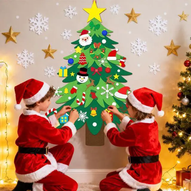 Alt view image 5 of 7 - Christmas Tree Felt, 47pcs Christmas Decorations Set, Felt Christmas Tree for Christmas Party Decorations, Xmas Decorations Wall for Christmas Theme Party