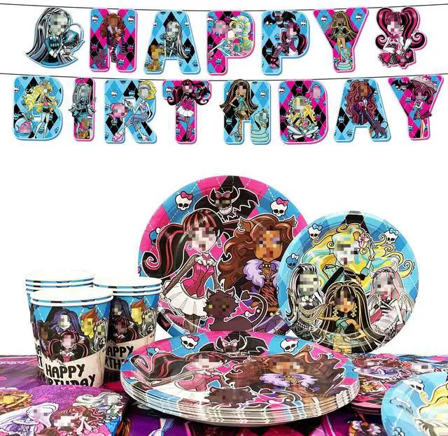 Main image of 114pcs Monster High Birthday Party Tableware Set - Monster High Birthday Party Plates Napkins Cups Tablecloth etc Monster High Tableware for Monster High Birthday Decorations for Kids,Serves 16