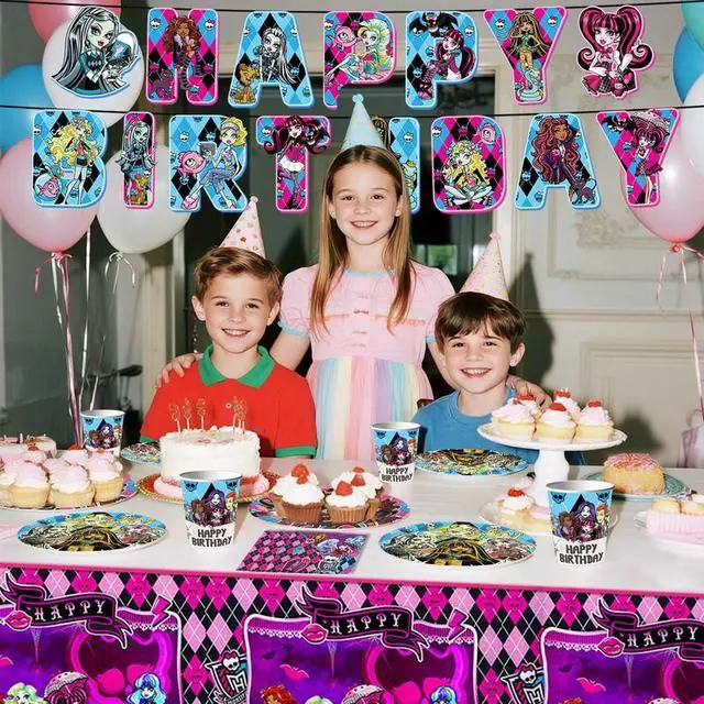 Alt view image 3 of 7 - 114pcs Monster High Birthday Party Tableware Set - Monster High Birthday Party Plates Napkins Cups Tablecloth etc Monster High Tableware for Monster High Birthday Decorations for Kids,Serves 16