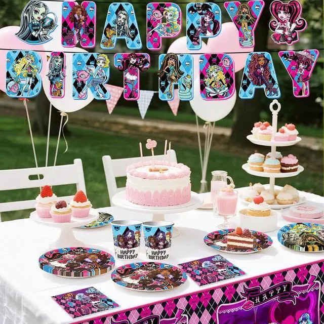 Alt view image 5 of 7 - 114pcs Monster High Birthday Party Tableware Set - Monster High Birthday Party Plates Napkins Cups Tablecloth etc Monster High Tableware for Monster High Birthday Decorations for Kids,Serves 16
