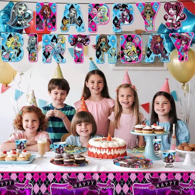 Alt view image 6 of 7 - 114pcs Monster High Birthday Party Tableware Set - Monster High Birthday Party Plates Napkins Cups Tablecloth etc Monster High Tableware for Monster High Birthday Decorations for Kids,Serves 16