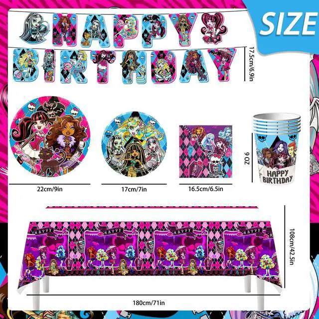 Alt view image 7 of 7 - 114pcs Monster High Birthday Party Tableware Set - Monster High Birthday Party Plates Napkins Cups Tablecloth etc Monster High Tableware for Monster High Birthday Decorations for Kids,Serves 16