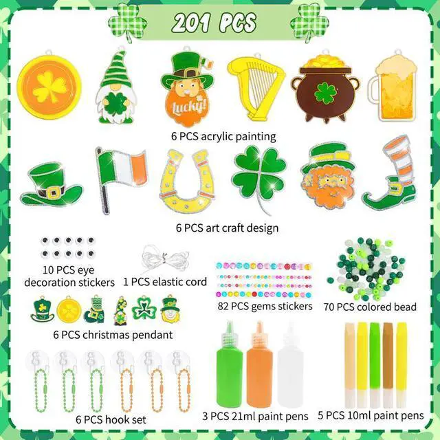 Alt view image 2 of 7 - 201pcs St. Patrick's Day Glue Painting for Irish St. Patrick's Day Party Decorations, Paint Your Own Window Ornaments Irish Sun Catcher Craft for Shamrock Decorations for Irish