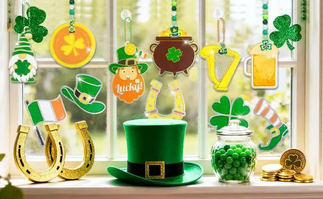 Alt view image 7 of 7 - 201pcs St. Patrick's Day Glue Painting for Irish St. Patrick's Day Party Decorations, Paint Your Own Window Ornaments Irish Sun Catcher Craft for Shamrock Decorations for Irish