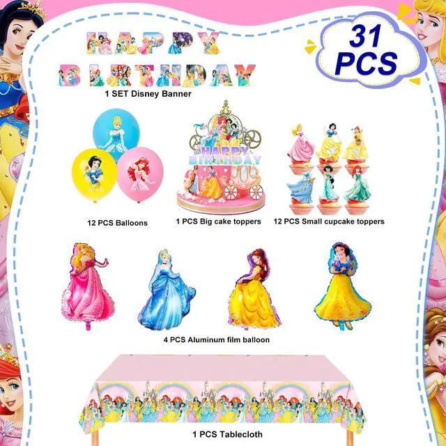 Alt view image 2 of 7 - Princess Birthday Party Supplies,31pcs Princess Decorations Set - Princess Balloon Banner & Princess Party Tablecloth etc Princess Theme Party Decorations Supplies for Girls/Kids