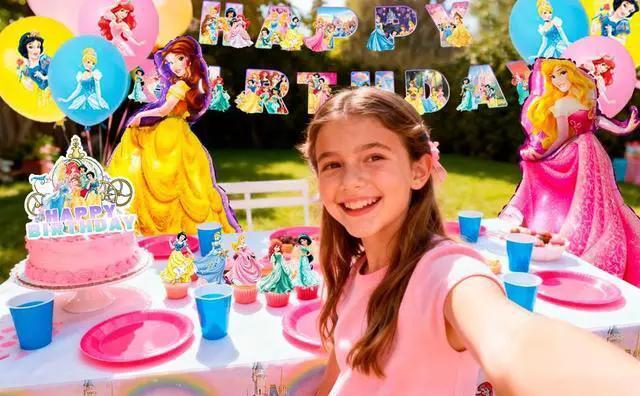 Alt view image 6 of 7 - Princess Birthday Party Supplies,31pcs Princess Decorations Set - Princess Balloon Banner & Princess Party Tablecloth etc Princess Theme Party Decorations Supplies for Girls/Kids