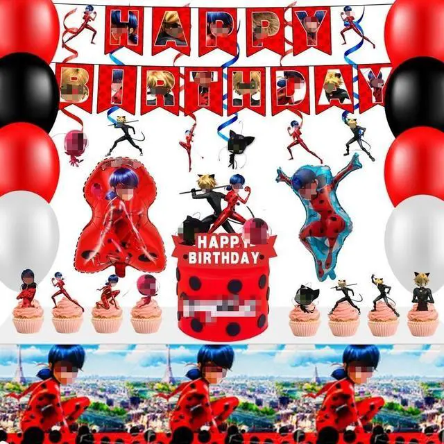 Main image of Miraculous Ladybug Party Decorations, 35 Pcs Miraculous Ladybug Birthday Decorations Set - Miraculous Ladybug Banner Ballons & Tablecloth etc Miraculous Ladybug Birthday Party Decorations for Girls