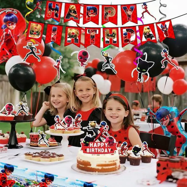Alt view image 3 of 7 - Miraculous Ladybug Party Decorations, 35 Pcs Miraculous Ladybug Birthday Decorations Set - Miraculous Ladybug Banner Ballons & Tablecloth etc Miraculous Ladybug Birthday Party Decorations for Girls