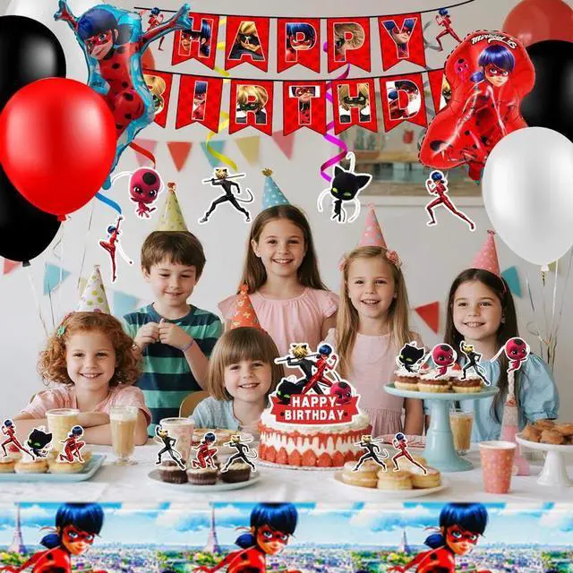 Alt view image 6 of 7 - Miraculous Ladybug Party Decorations, 35 Pcs Miraculous Ladybug Birthday Decorations Set - Miraculous Ladybug Banner Ballons & Tablecloth etc Miraculous Ladybug Birthday Party Decorations for Girls
