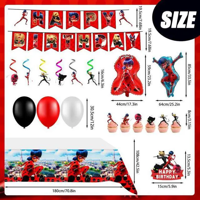 Alt view image 7 of 7 - Miraculous Ladybug Party Decorations, 35 Pcs Miraculous Ladybug Birthday Decorations Set - Miraculous Ladybug Banner Ballons & Tablecloth etc Miraculous Ladybug Birthday Party Decorations for Girls