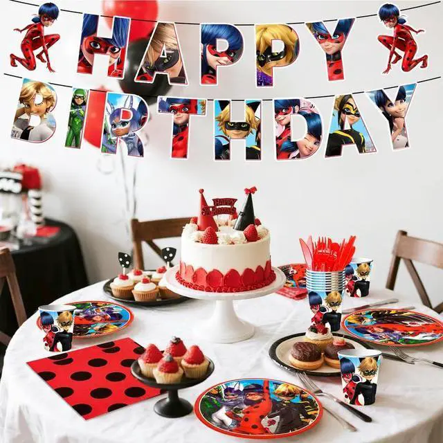Alt view image 3 of 7 - 114pcs Miraculous Ladybug Birthday Party Decoration Tableware Set- Miraculous Ladybug Party Decorations Banner Plates Cups Tablecloth etc Miraculous Ladybug Party Decorations for Kids,Serves 16