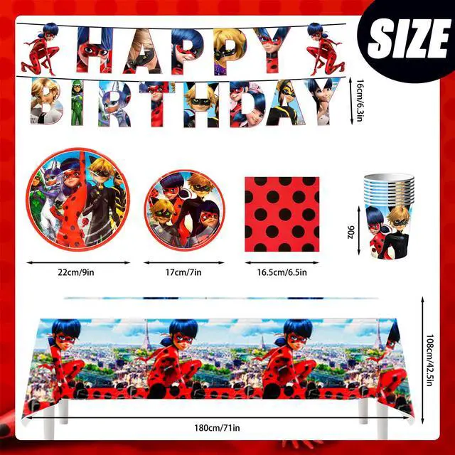 Alt view image 7 of 7 - 114pcs Miraculous Ladybug Birthday Party Decoration Tableware Set- Miraculous Ladybug Party Decorations Banner Plates Cups Tablecloth etc Miraculous Ladybug Party Decorations for Kids,Serves 16