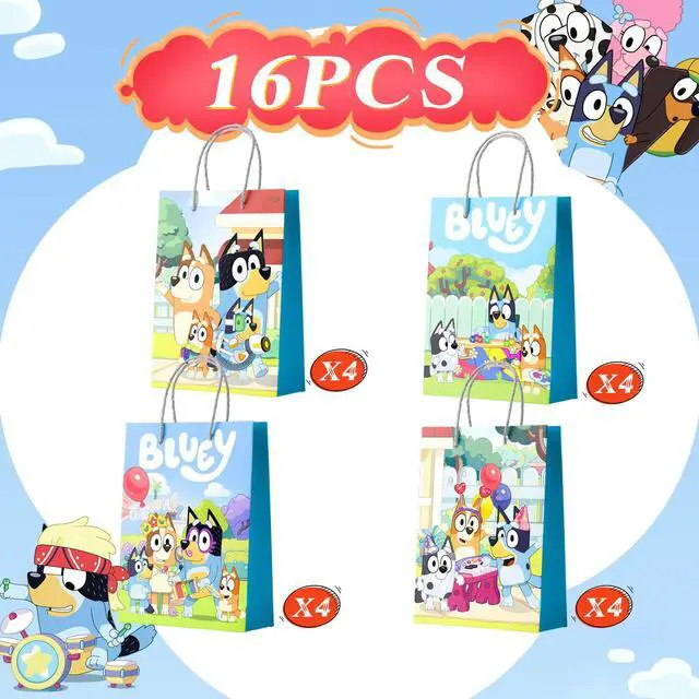 Alt view image 2 of 7 - Bluey Party Gift Bags, 16 Pcs Bluey Gift Paper Bag Set - Bluey Gift Bags, Bluey Party Bags and Bluey Gift Bags for Bluey Party Decorations and Bluey Birthday Decorations