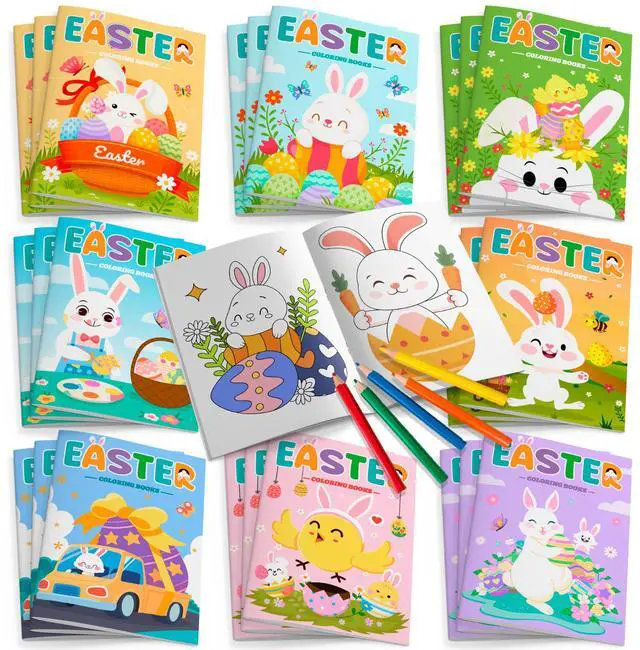 Main image of Easter Coloring Books Bulk, 24 Pcs Easter Mini Coloring Books Easter Coloring Book for Kids + 12 Pcs Easter Party Color Pencils for Easter Party Decorations Favors & Easter Games for Kids