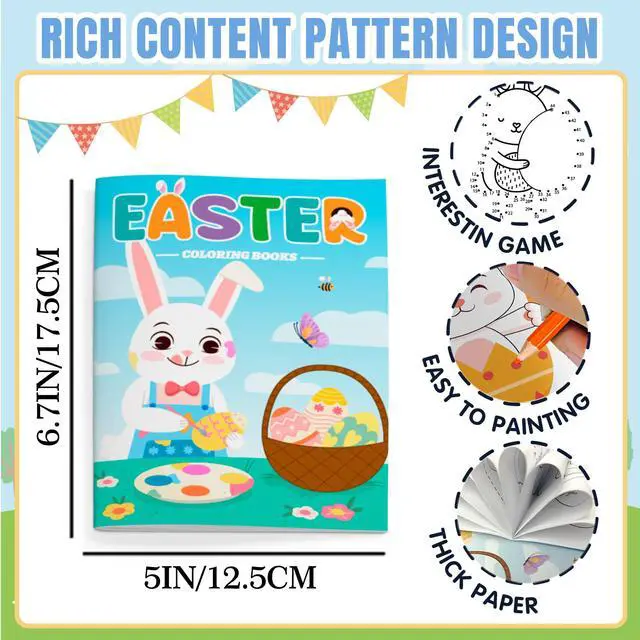 Alt view image 6 of 7 - Easter Coloring Books Bulk, 24 Pcs Easter Mini Coloring Books Easter Coloring Book for Kids + 12 Pcs Easter Party Color Pencils for Easter Party Decorations Favors & Easter Games for Kids