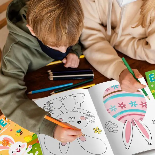 Alt view image 3 of 7 - Easter Coloring Books Bulk, 24 Pcs Easter Mini Coloring Books Easter Coloring Book for Kids + 12 Pcs Easter Party Color Pencils for Easter Party Decorations Favors & Easter Games for Kids