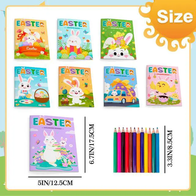 Alt view image 7 of 7 - Easter Coloring Books Bulk, 24 Pcs Easter Mini Coloring Books Easter Coloring Book for Kids + 12 Pcs Easter Party Color Pencils for Easter Party Decorations Favors & Easter Games for Kids