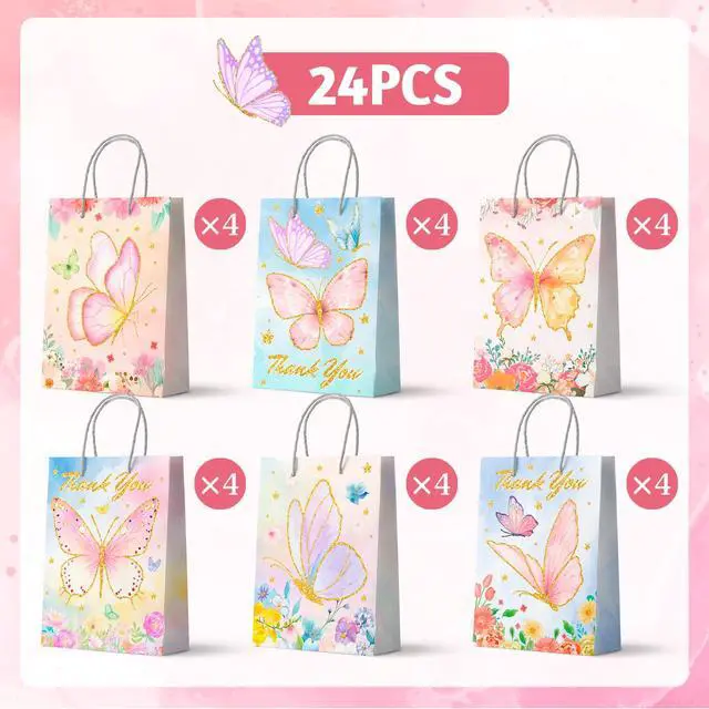 Alt view image 2 of 7 - Butterfly Party Favor Bags with Handles, 24pcs Butterfly Goodie Bags for Birthday Party/Butterfly Gift Bags/Butterfly Candy Bags/Butterfly Treat Bags, Butterfly Paper Bags for Butterfly Decorationsty