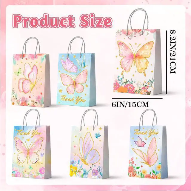 Alt view image 7 of 7 - Butterfly Party Favor Bags with Handles, 24pcs Butterfly Goodie Bags for Birthday Party/Butterfly Gift Bags/Butterfly Candy Bags/Butterfly Treat Bags, Butterfly Paper Bags for Butterfly Decorationsty