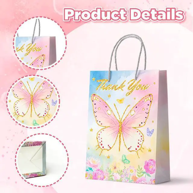 Alt view image 6 of 7 - Butterfly Party Favor Bags with Handles, 24pcs Butterfly Goodie Bags for Birthday Party/Butterfly Gift Bags/Butterfly Candy Bags/Butterfly Treat Bags, Butterfly Paper Bags for Butterfly Decorationsty