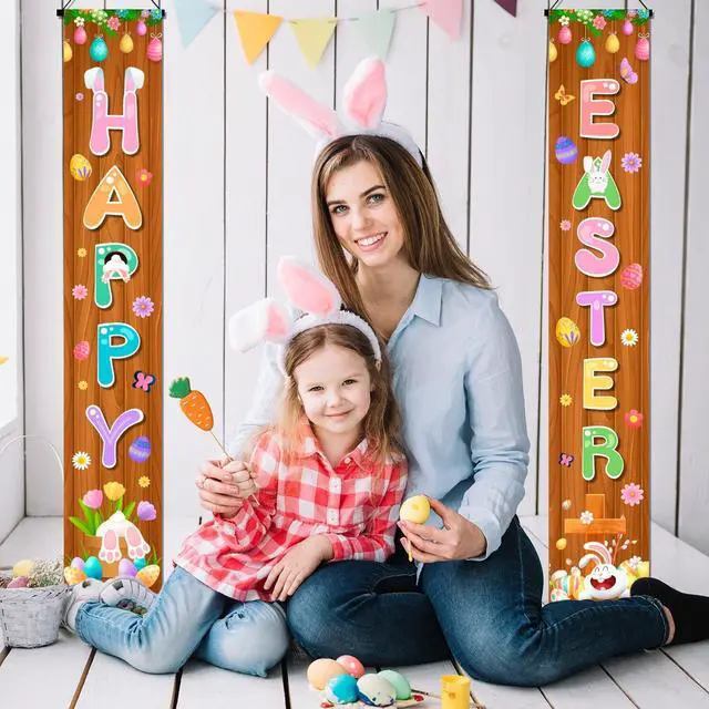 Alt view image 6 of 7 - Easter Porch Banner, Easter Banners Front Porch Happy Easter Porch Banner & Happy Easter Door Banner for Outdoor Indoor Easter Party Decorations Supplies