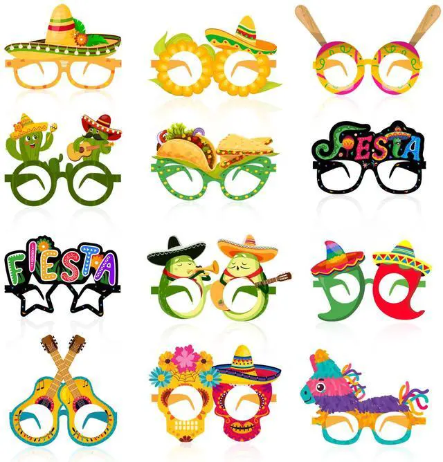 Main image of Mexican Fiesta Party Glasses, 36 Pcs Mexican Party Paper Glasses Set - Fiesta Paper Eyeglasses, Mexican Fiesta Eyeglasses & Cinco De Mayo Paper Glasses for Mexican Birthday Party Decorations