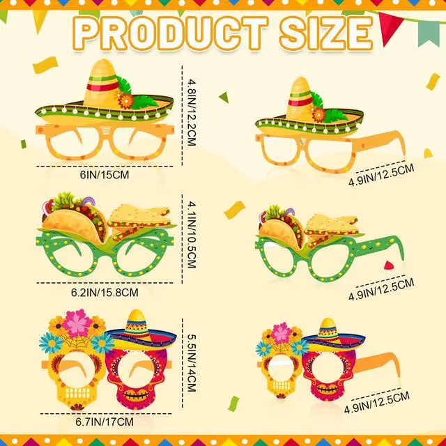 Alt view image 6 of 7 - Mexican Fiesta Party Glasses, 36 Pcs Mexican Party Paper Glasses Set - Fiesta Paper Eyeglasses, Mexican Fiesta Eyeglasses & Cinco De Mayo Paper Glasses for Mexican Birthday Party Decorations