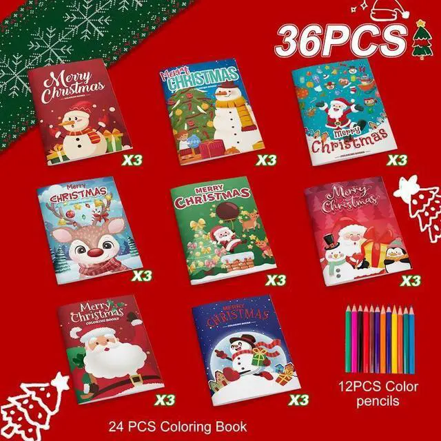 Alt view image 2 of 7 - 24pcs Christmas Coloring Books Bulk, 12pcs Pencils for Christmas Decor
