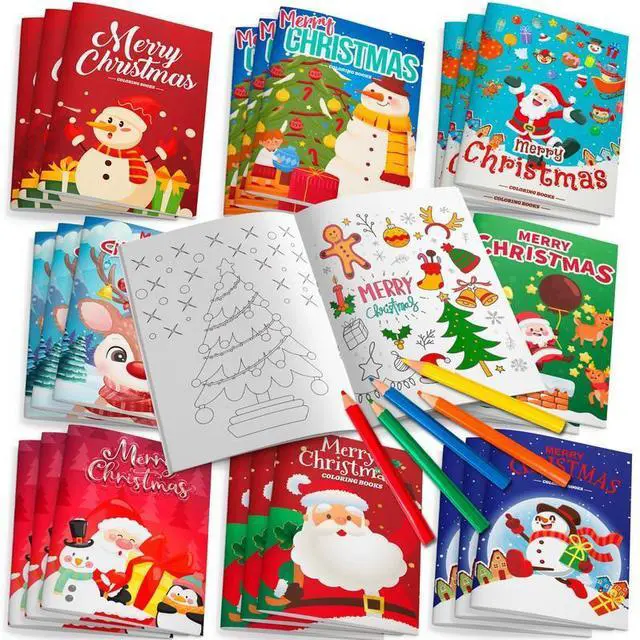 Main image of 24pcs Christmas Coloring Books Bulk, 12pcs Pencils for Christmas Decor