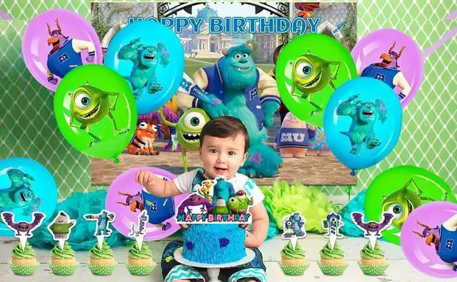 Alt view image 7 of 7 - Monsters Inc. Birthday Party Decorations, 28 Pcs Monsters Inc. Party Supplies - Monsters Inc. Party Balloons Backdrop Cake Toppers Tablecloths etc for Monsters Inc. Party Decorations