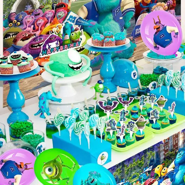 Alt view image 5 of 7 - Monsters Inc. Birthday Party Decorations, 28 Pcs Monsters Inc. Party Supplies - Monsters Inc. Party Balloons Backdrop Cake Toppers Tablecloths etc for Monsters Inc. Party Decorations