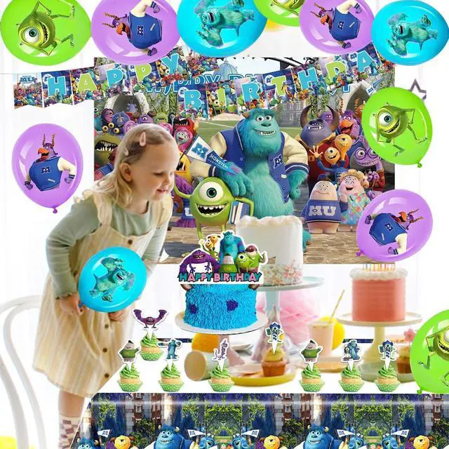Alt view image 4 of 7 - Monsters Inc. Birthday Party Decorations, 28 Pcs Monsters Inc. Party Supplies - Monsters Inc. Party Balloons Backdrop Cake Toppers Tablecloths etc for Monsters Inc. Party Decorations