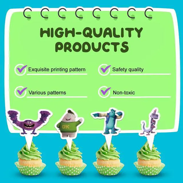 Alt view image 6 of 7 - Monsters Inc. Birthday Party Decorations, 28 Pcs Monsters Inc. Party Supplies - Monsters Inc. Party Balloons Backdrop Cake Toppers Tablecloths etc for Monsters Inc. Party Decorations