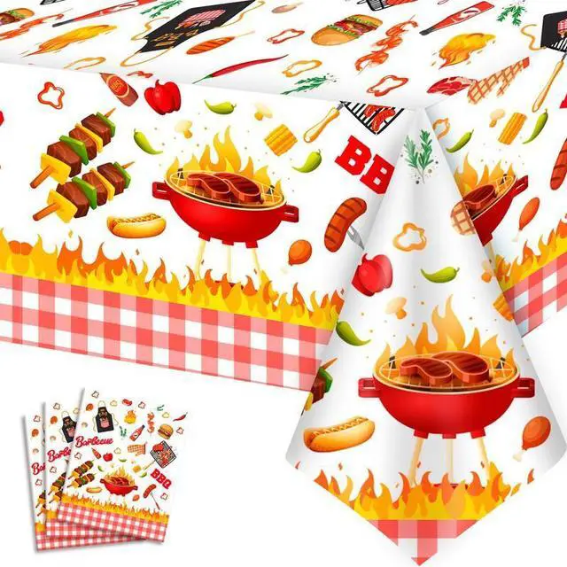 Main image of BBQ Party Tablecloth, 3pcs Barbecue Tablecloth Barbecue Themed Tablecloth for Picnic Party Decorations Supplies Barbecue Birthday Party Supplies